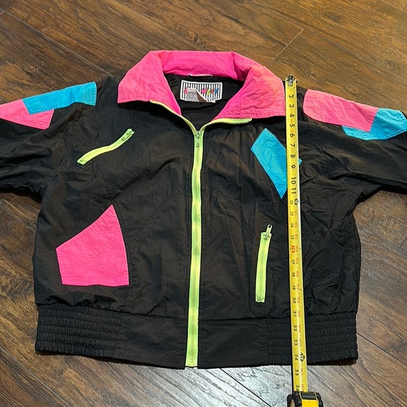 Vintage East West Colorful Ski Windbreaker Black Jacket with Neon Accents - Picture 4 of 15